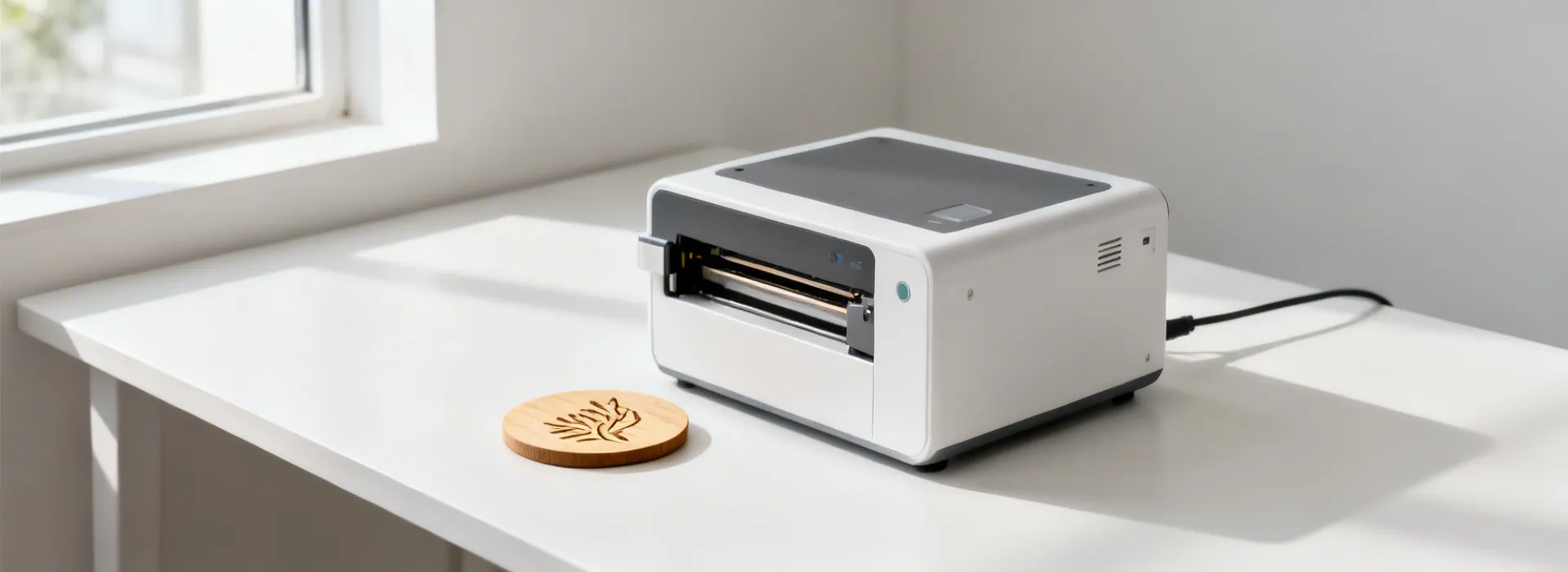 LaserPecker portable laser engraver on a clean desk